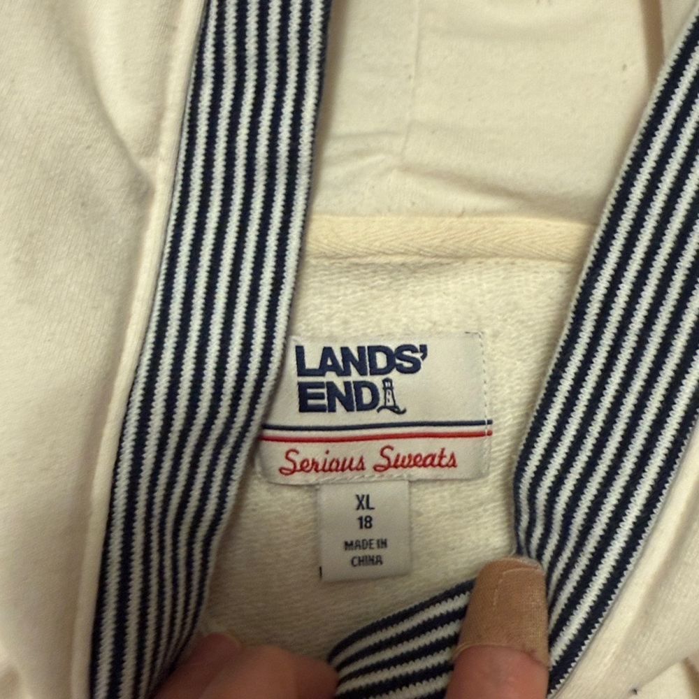 Lands' End Serious Sweats Sailor Style Cream Hoodie - Picture 3 of 7